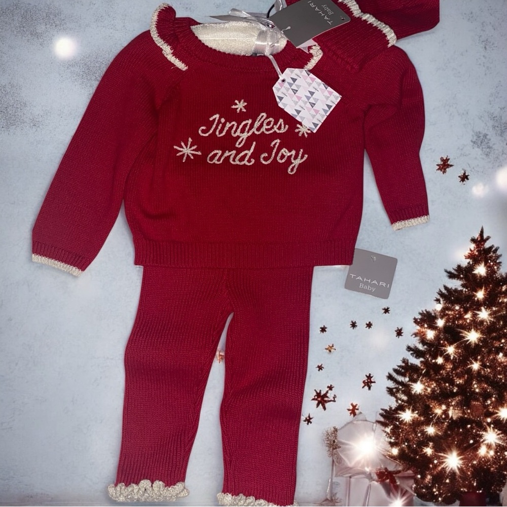 NEW TAHARI BABY SET•JINGLES & JOY RED SWEATER•RIBBED PANTS•BEANIE HAT🎄
S/3-6M